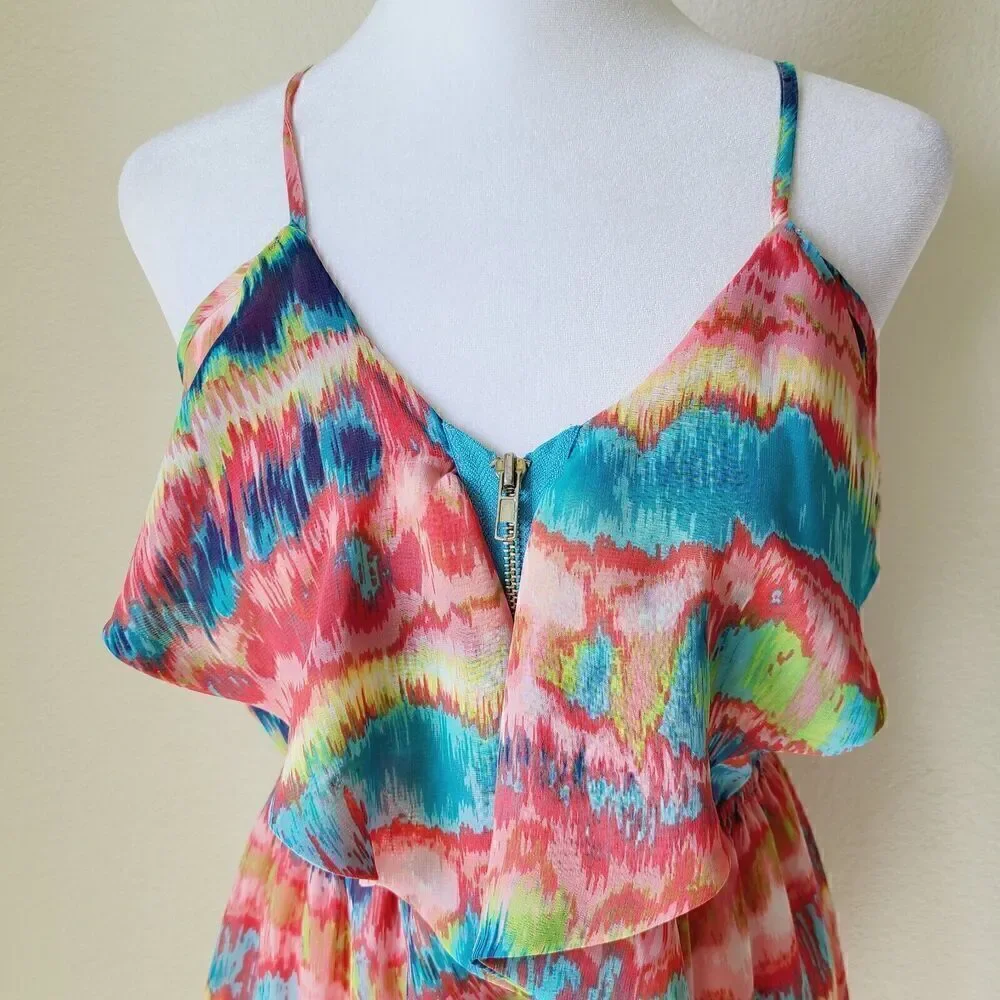 Anthropologie Maude Halter Dress Ruffles Elastic Waist Beach Colorful‎ Flaw - Picture 5 of 12